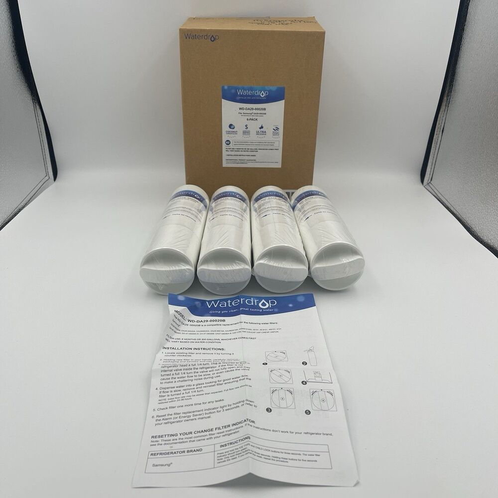 4 Pack Waterdrop WD-DA29-00020B Refrigerator Water Filters - Fits Samsung SEALED
